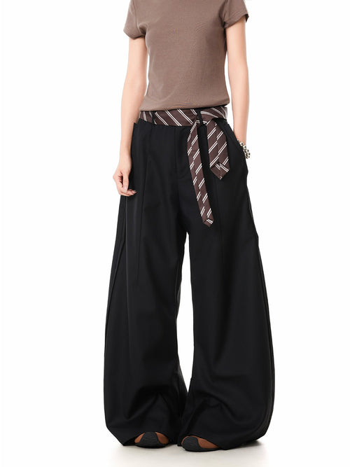 Sleek High-end Wide-leg Design Versatile Floor-length Trousers