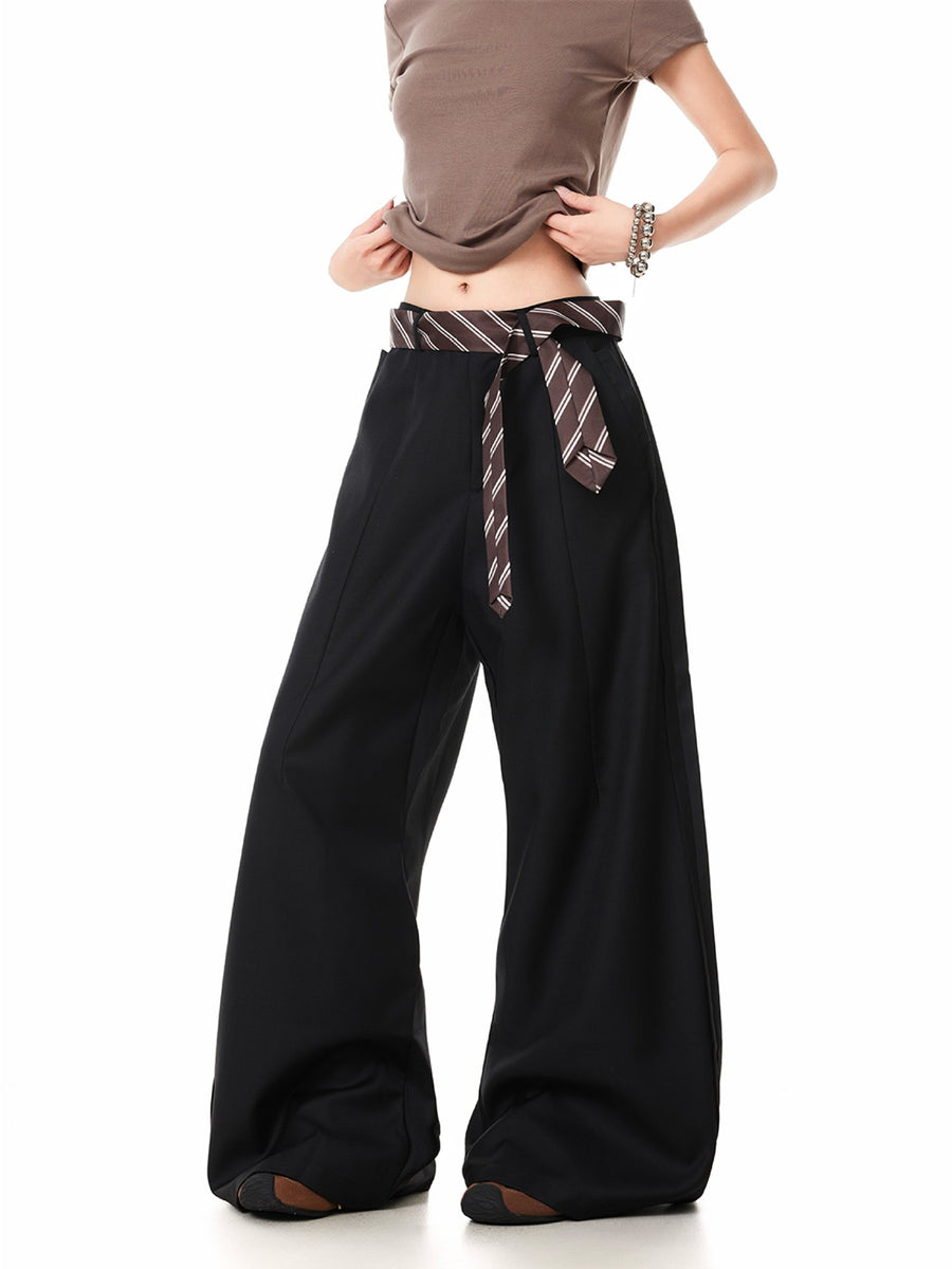 Sleek High-end Wide-leg Design Versatile Floor-length Trousers