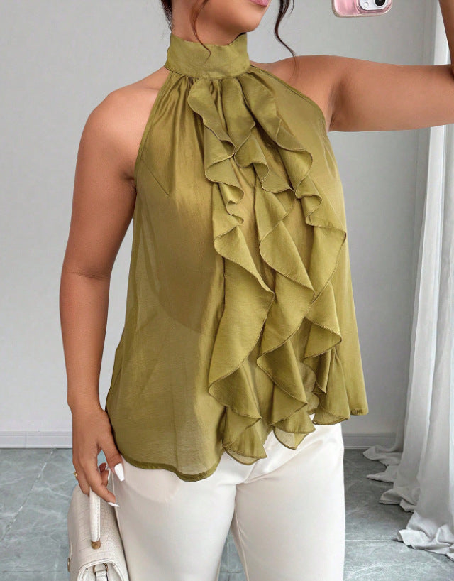 Plus-Size Women's French-Style Halter Top with Ruffled Hem