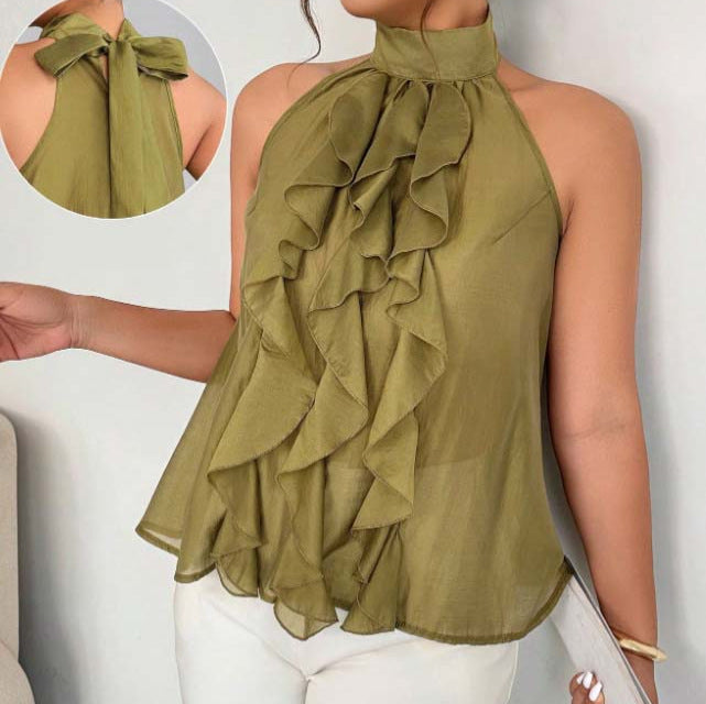 Plus-Size Women's French-Style Halter Top with Ruffled Hem