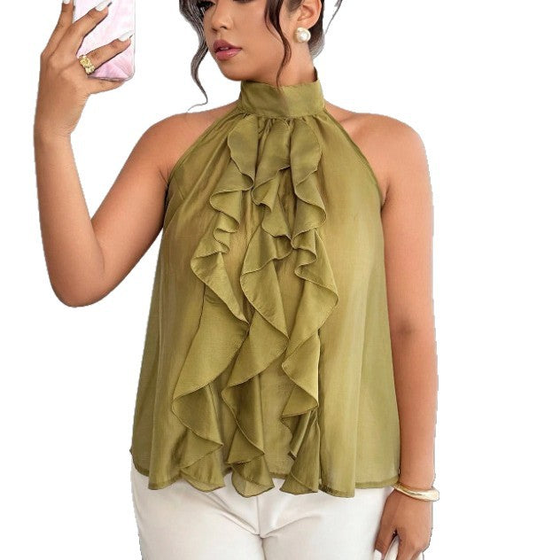 Plus-Size Women's French-Style Halter Top with Ruffled Hem