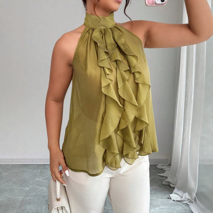 Plus-Size Women's French-Style Halter Top with Ruffled Hem