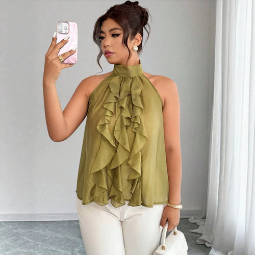 Plus-Size Women's French-Style Halter Top with Ruffled Hem