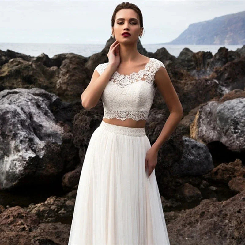 Womens New Lace A-Line Wedding Dress Set for Elegance