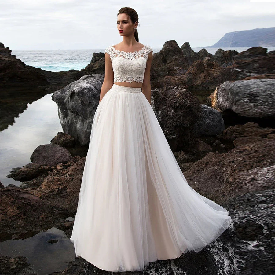 Womens New Lace A-Line Wedding Dress Set for Elegance