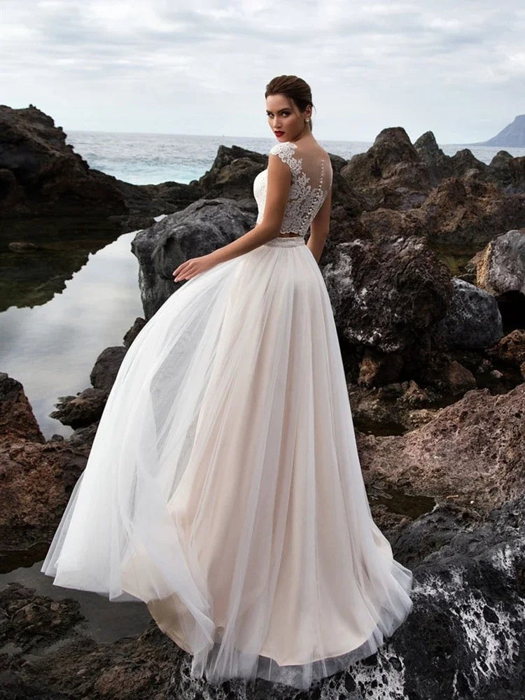 Womens New Lace A-Line Wedding Dress Set for Elegance
