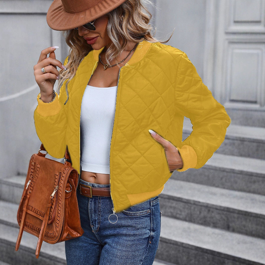 Stylish Diamond-Quilted Trench Coat with Stand-up Collar