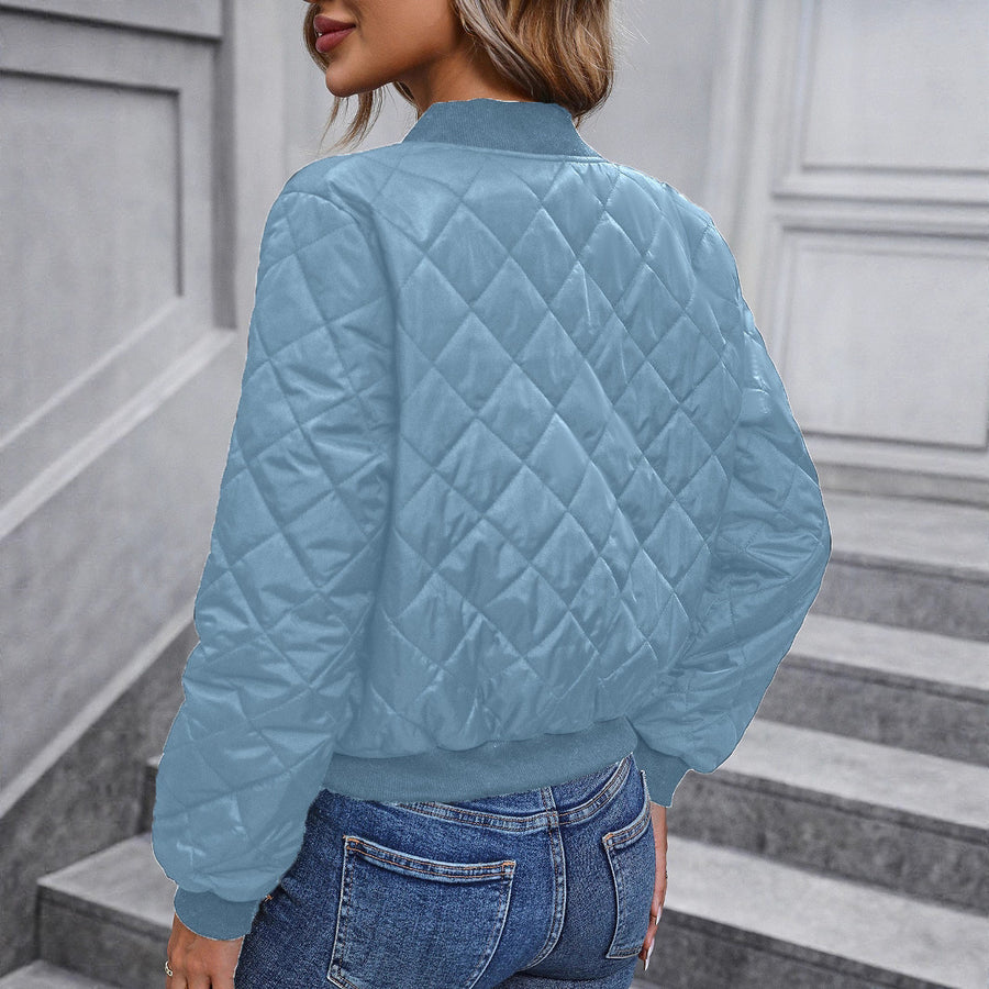 Stylish Diamond-Quilted Trench Coat with Stand-up Collar