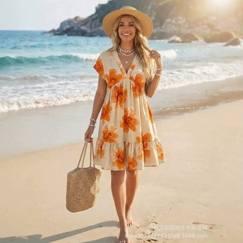 V-neck Floral-print Dress for Effortless Style