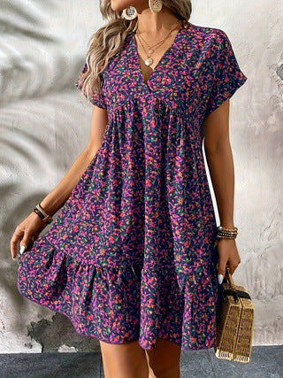 V-neck Floral-print Dress for Effortless Style