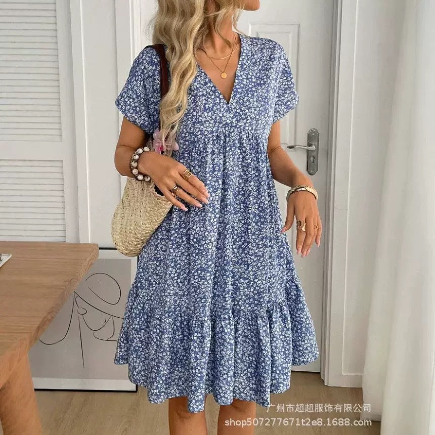 V-neck Floral-print Dress for Effortless Style