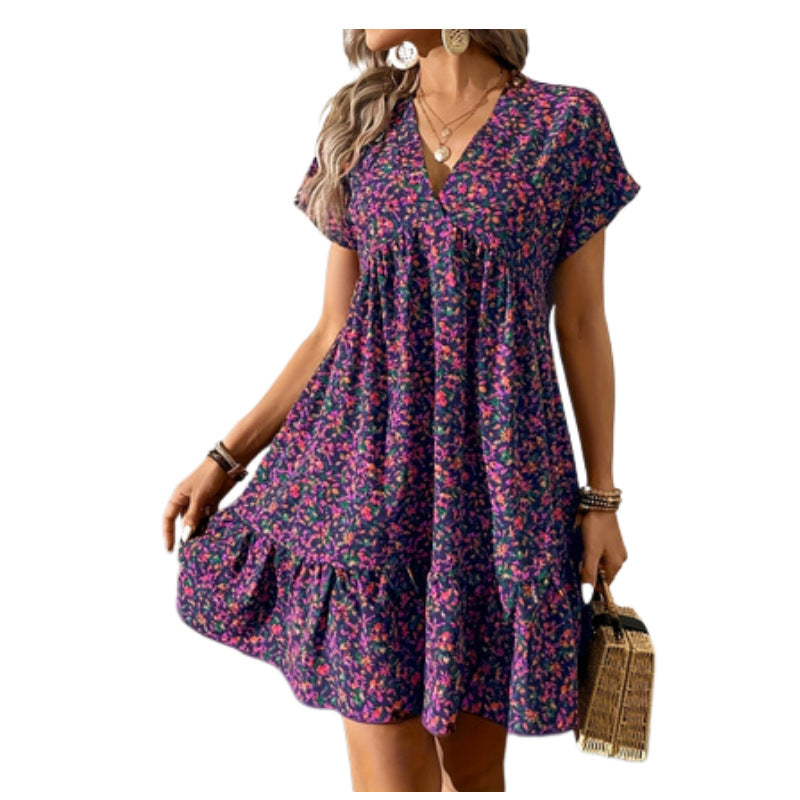 V-neck Floral-print Dress for Effortless Style