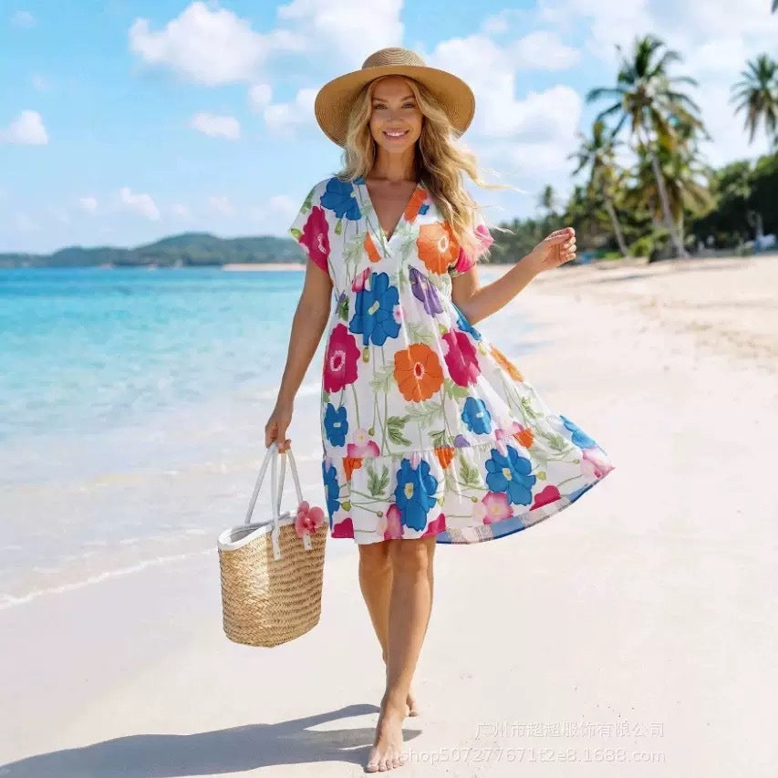 V-neck Floral-print Dress for Effortless Style