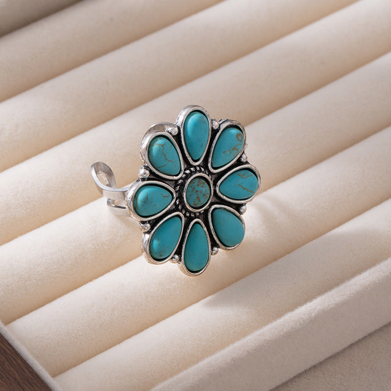 Bohemian Turquoise Statement Ring - Vintage Ethnic Style