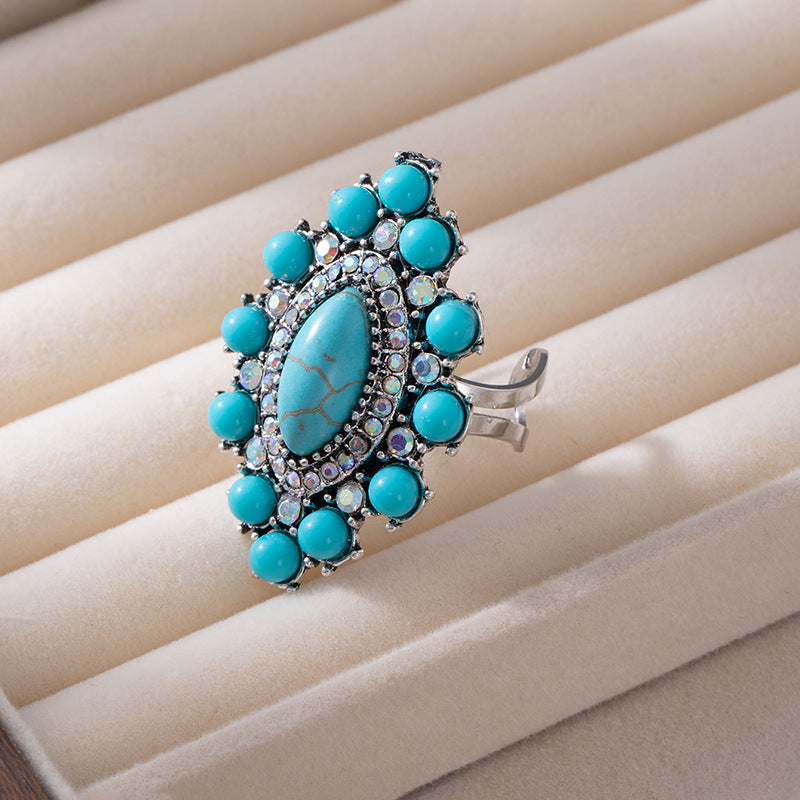 Bohemian Turquoise Statement Ring - Vintage Ethnic Style