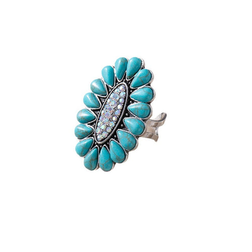 Bohemian Turquoise Statement Ring - Vintage Ethnic Style