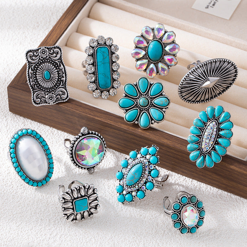 Bohemian Turquoise Statement Ring - Vintage Ethnic Style