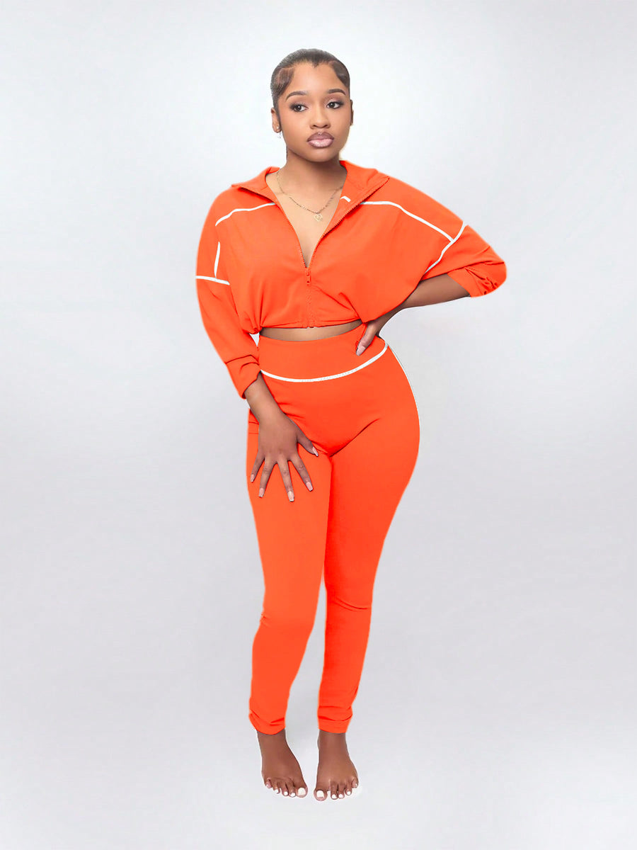 Womens Casual Sporty Knit Set - Slimming Long-Sleeve Zip-Up