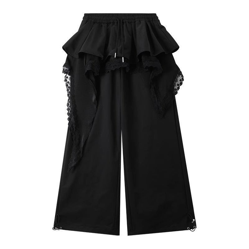 Womens Solid-color Versatile Layered Skirt-detail Workwear Pants