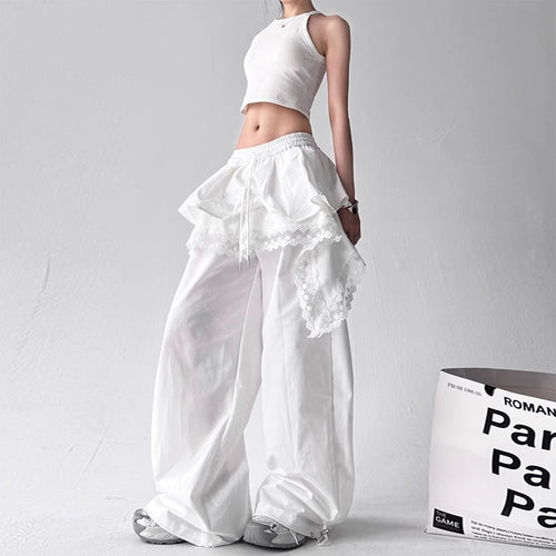 Womens Solid-color Versatile Layered Skirt-detail Workwear Pants