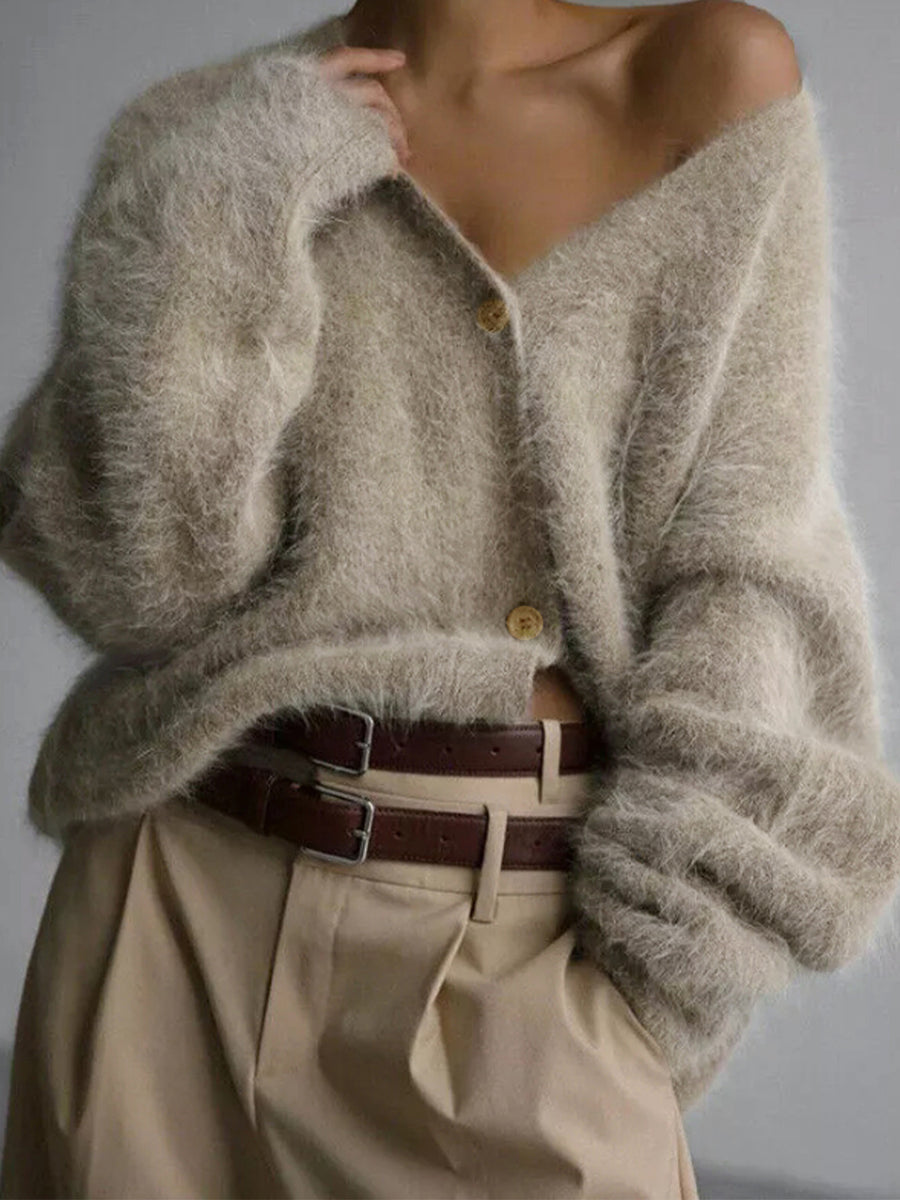 V-Neck Buttoned Long-Sleeve Cardigan for Autumn & Winter