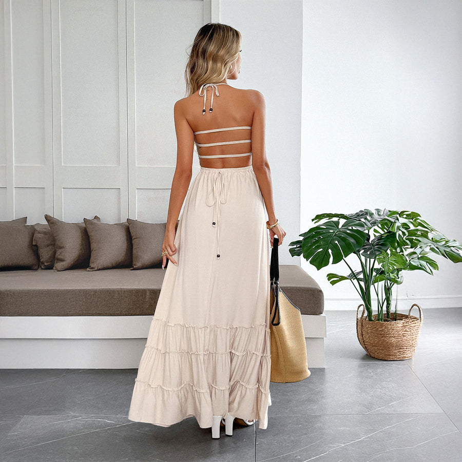 Halter-neck Tube-top Tiered-skirt Dress for Women