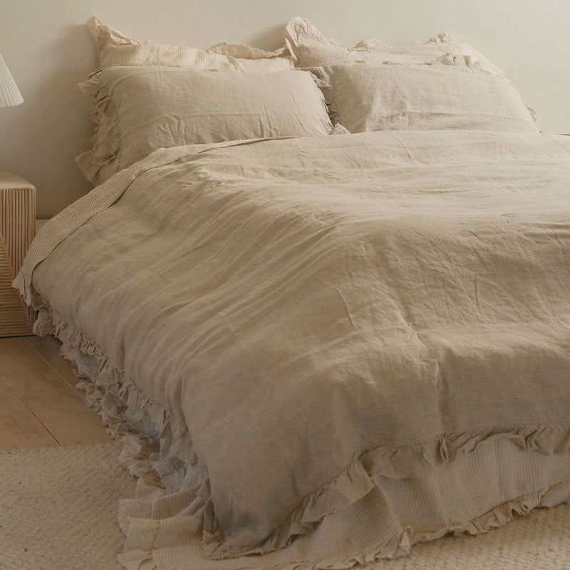 Linen Four-Piece Set with French-style Ruffled Hem