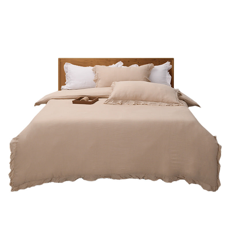 Linen Four-Piece Set with French-style Ruffled Hem