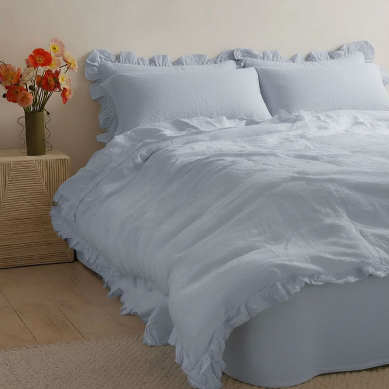 Linen Four-Piece Set with French-style Ruffled Hem