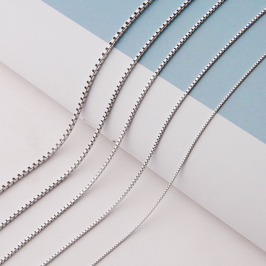 S925 Pure Silver Box Chain Necklace - Stylish Layered Necklace
