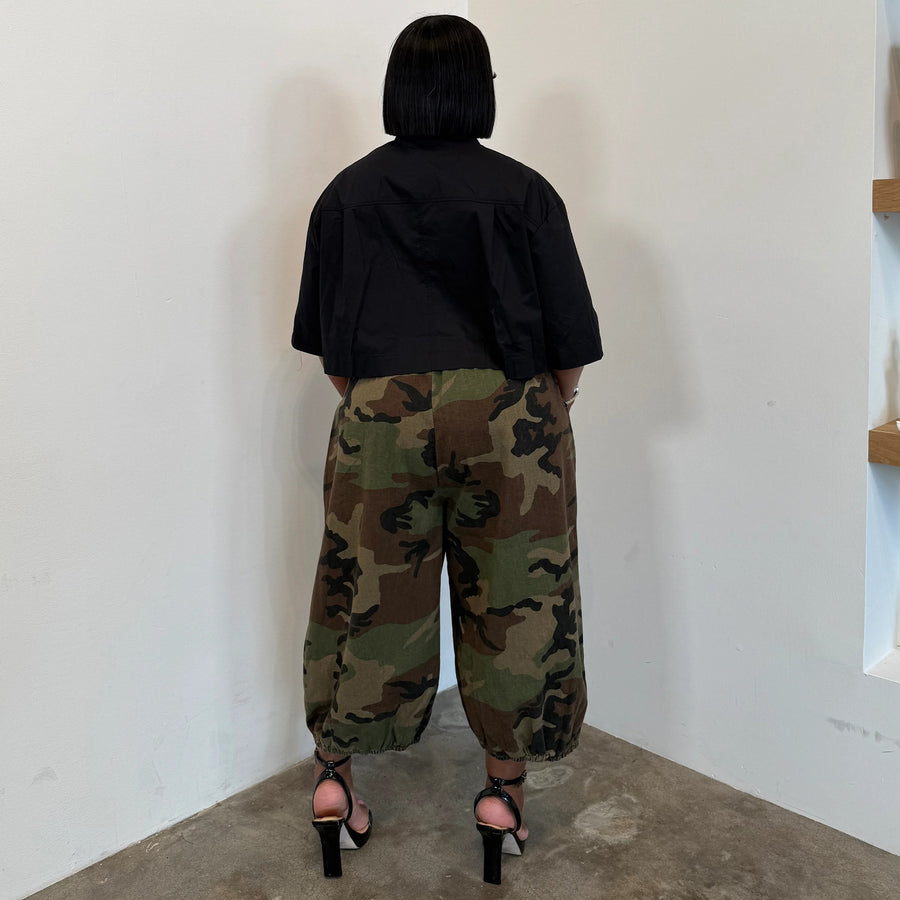 Elastic-waist Large-pocket Lantern-style Loose-fit Jogger Harem Pants