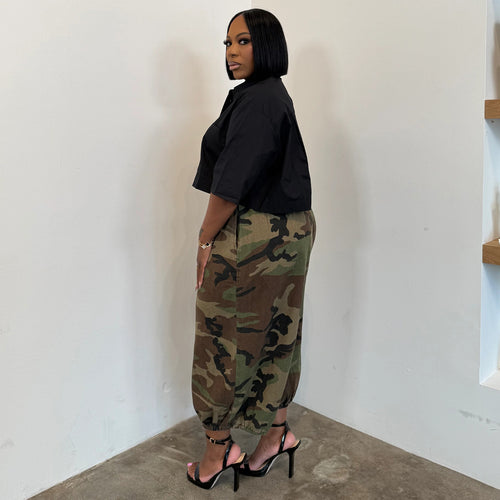 Elastic-waist Large-pocket Lantern-style Loose-fit Jogger Harem Pants