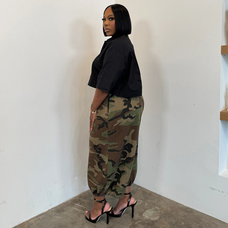 Elastic-waist Large-pocket Lantern-style Loose-fit Jogger Harem Pants