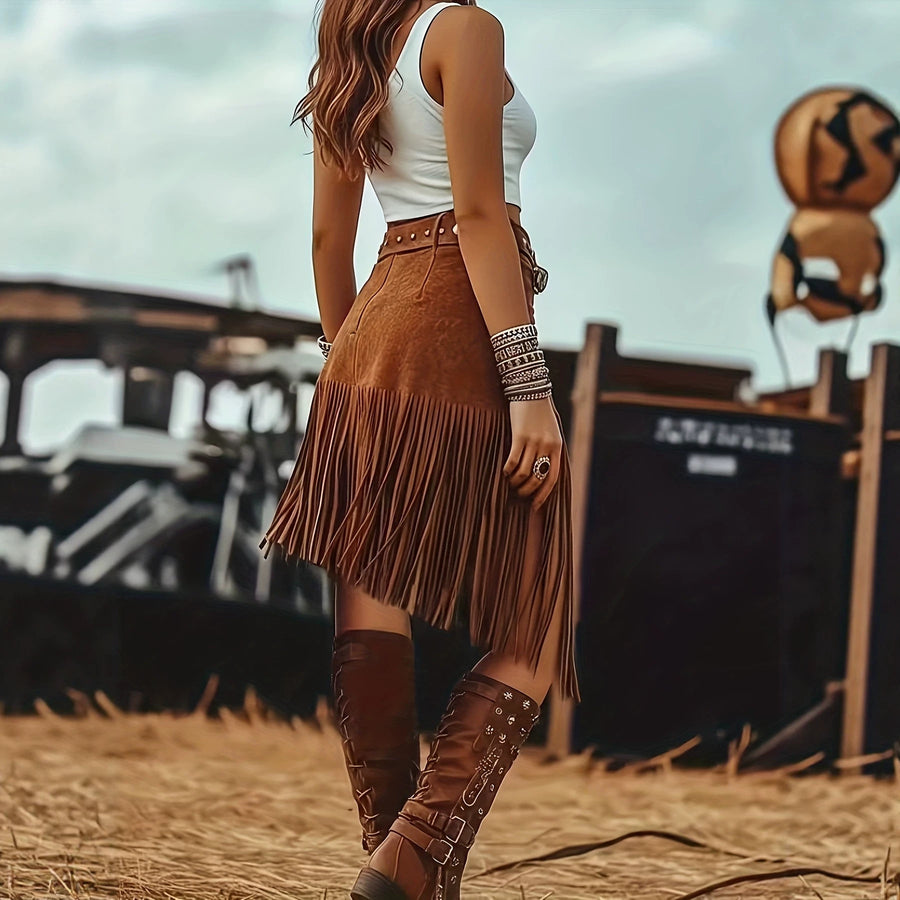 Womens Bohemian Solid-color Patchwork High-waisted Maxi Skirt