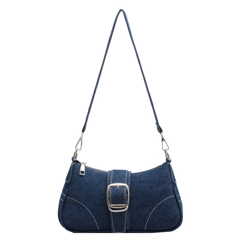 Solid-Color Denim Single-Shoulder Underarm Bag for Women