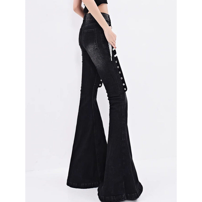 Lace-Strap Bootcut Denim Jeans for Women - Trendy Jeans Style