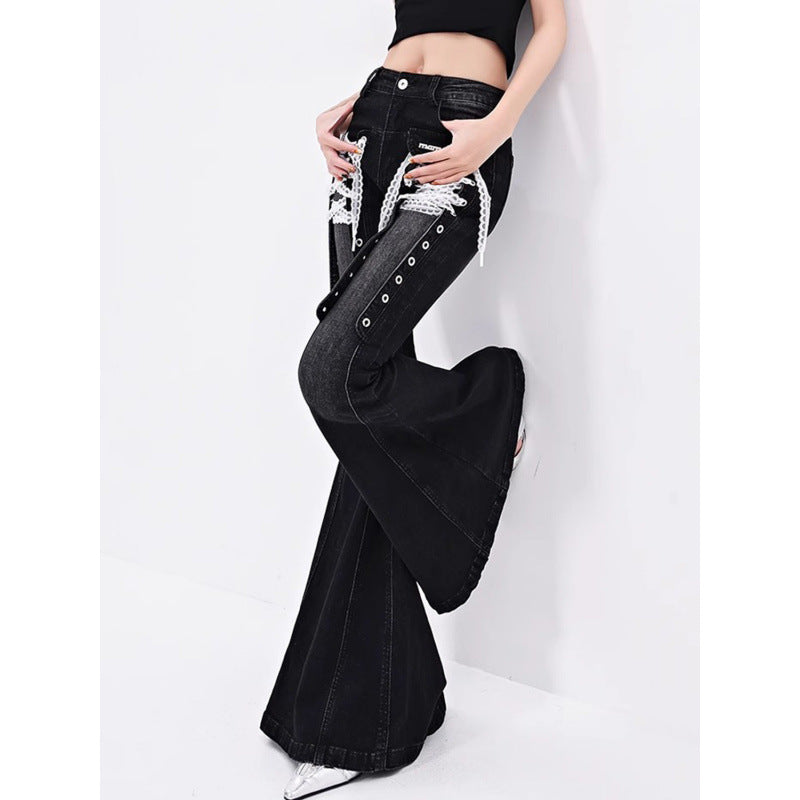 Lace-Strap Bootcut Denim Jeans for Women - Trendy Jeans Style