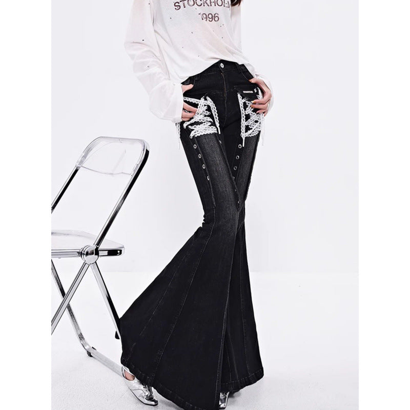 Lace-Strap Bootcut Denim Jeans for Women - Trendy Jeans Style