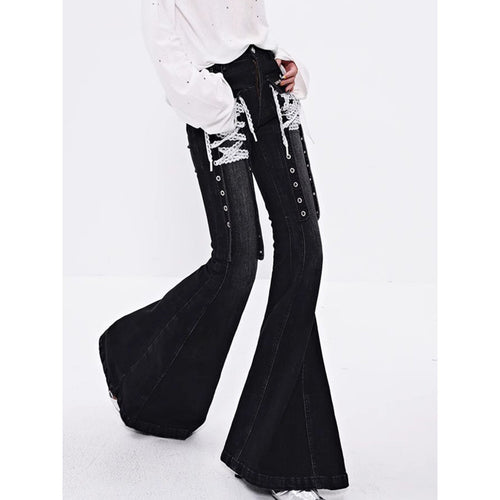 Lace-Strap Bootcut Denim Jeans for Women - Trendy Jeans Style