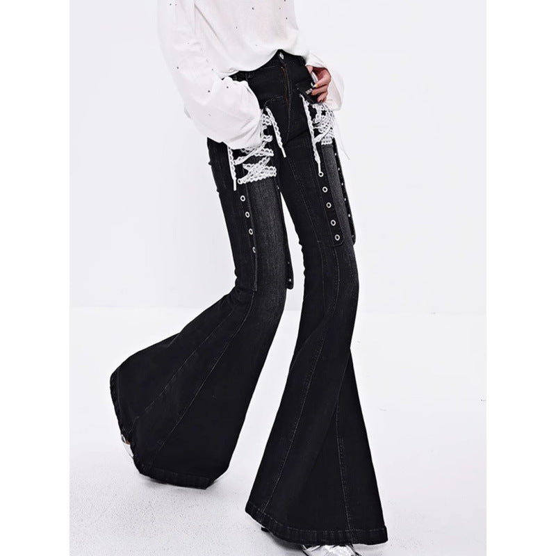 Lace-Strap Bootcut Denim Jeans for Women - Trendy Jeans Style