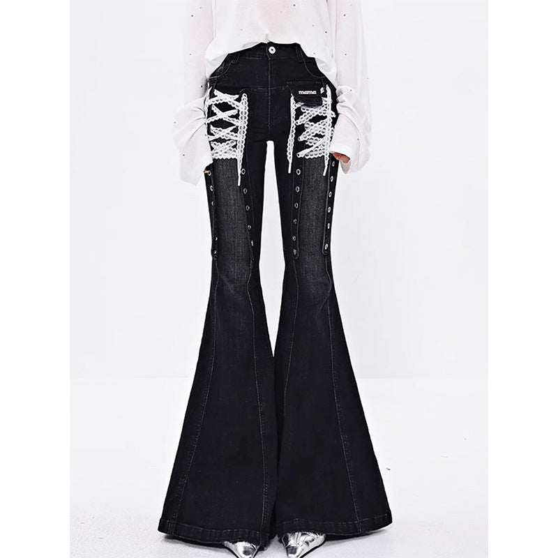 Lace-Strap Bootcut Denim Jeans for Women - Trendy Jeans Style