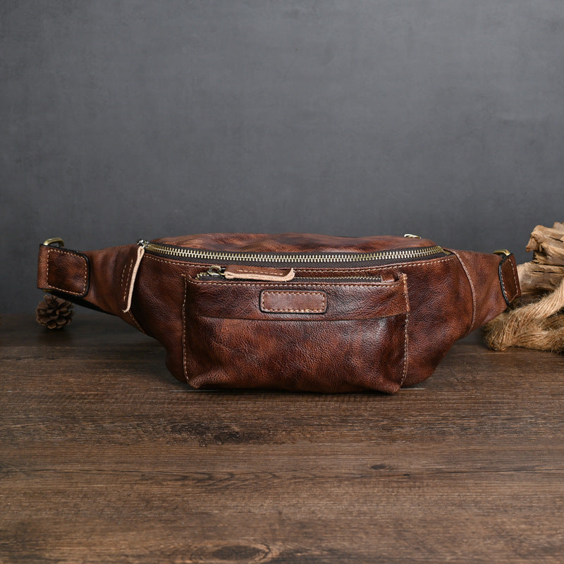 Retro Casual Genuine Leather Chest Bag - Stylish Crossbody Bag