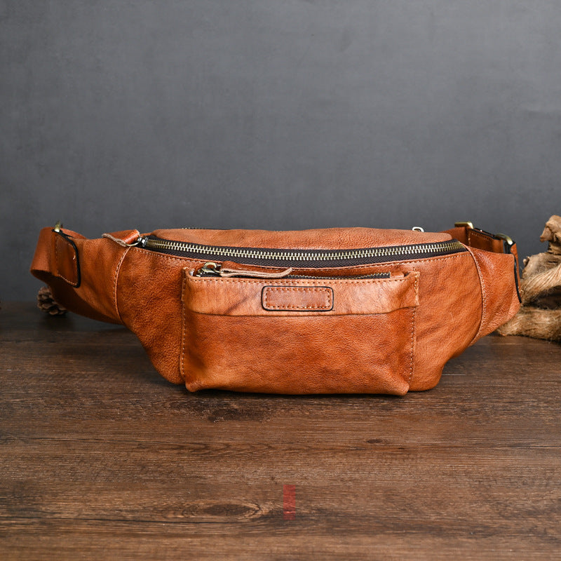 Retro Casual Genuine Leather Chest Bag - Stylish Crossbody Bag