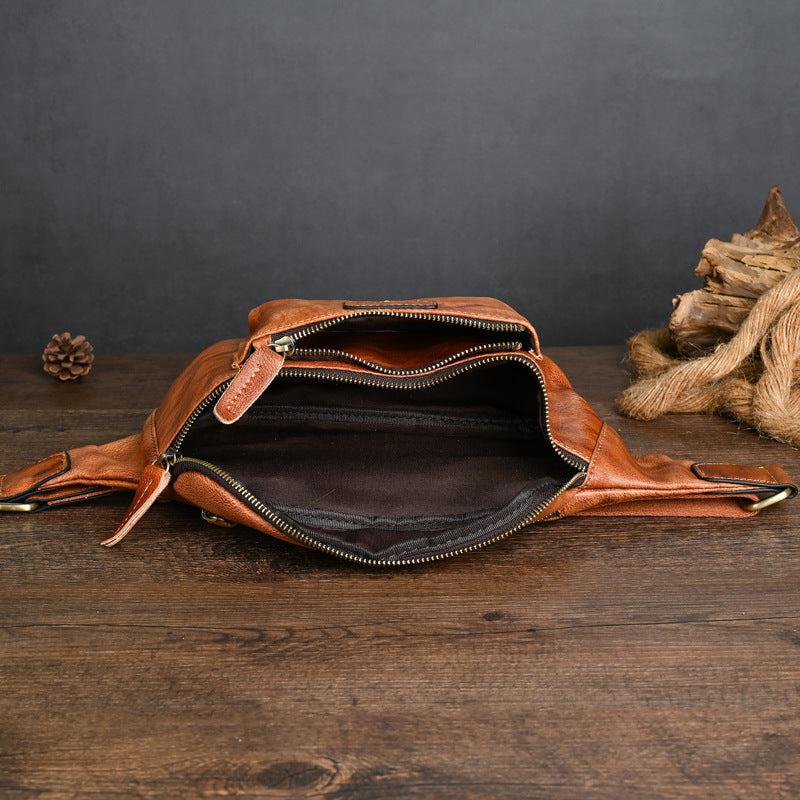 Retro Casual Genuine Leather Chest Bag - Stylish Crossbody Bag