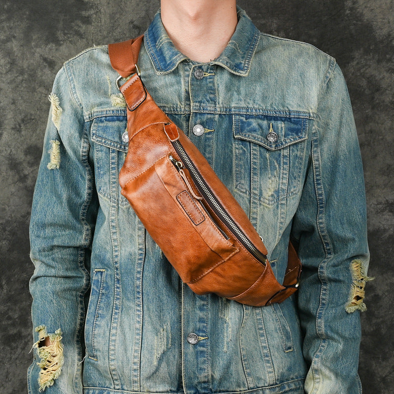 Retro Casual Genuine Leather Chest Bag - Stylish Crossbody Bag