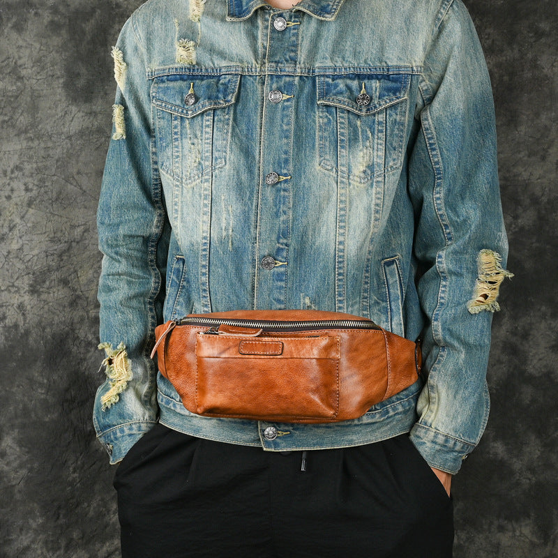 Retro Casual Genuine Leather Chest Bag - Stylish Crossbody Bag
