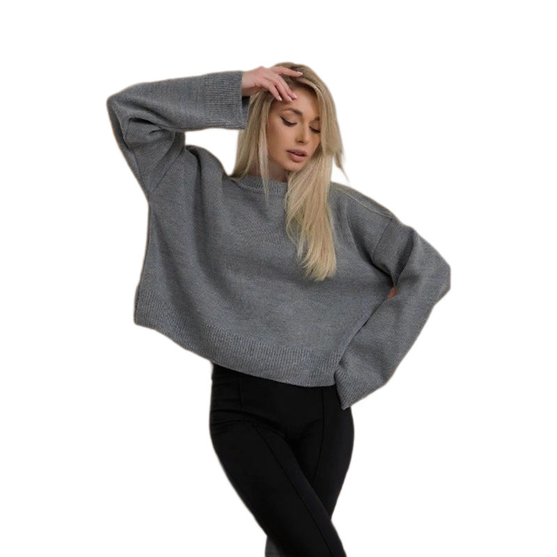 Womens Loose-Fit Long-Sleeve Pullover Knit Sweater