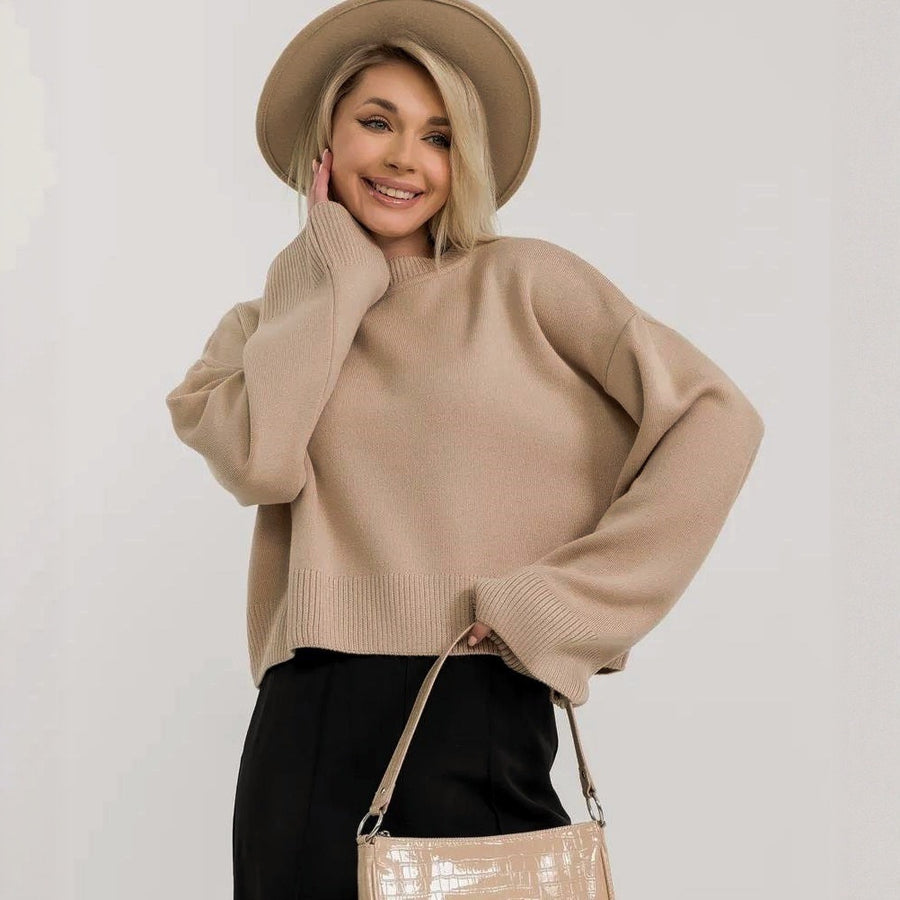 Womens Loose-Fit Long-Sleeve Pullover Knit Sweater