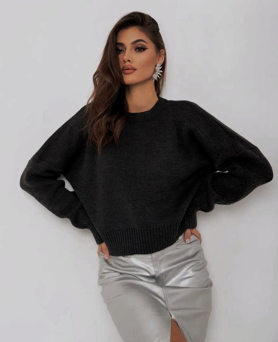 Womens Loose-Fit Long-Sleeve Pullover Knit Sweater