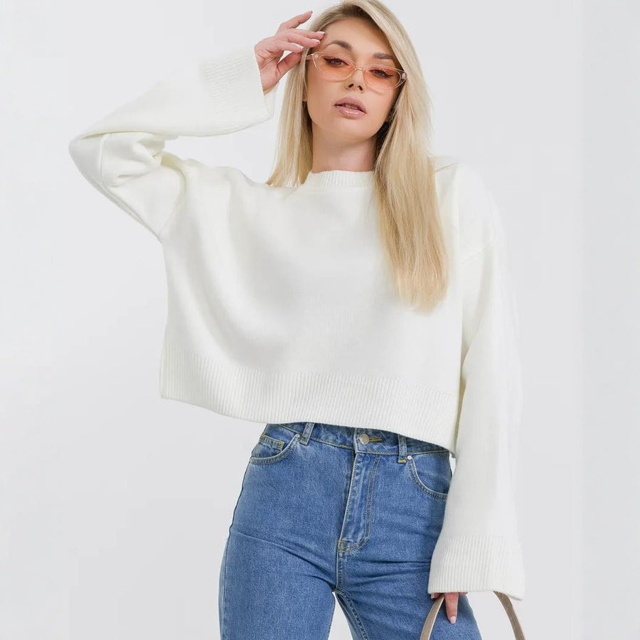 Womens Loose-Fit Long-Sleeve Pullover Knit Sweater